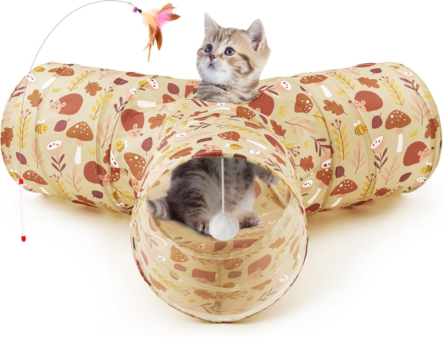 Tempcore Pet Cat Tunnel Tube Toys 3 Way Collapsible, Tunnels for Indoor Cats, Interactive Tube with Teaser Wand, Peek Holes & Hanging Ball, Black & Blue