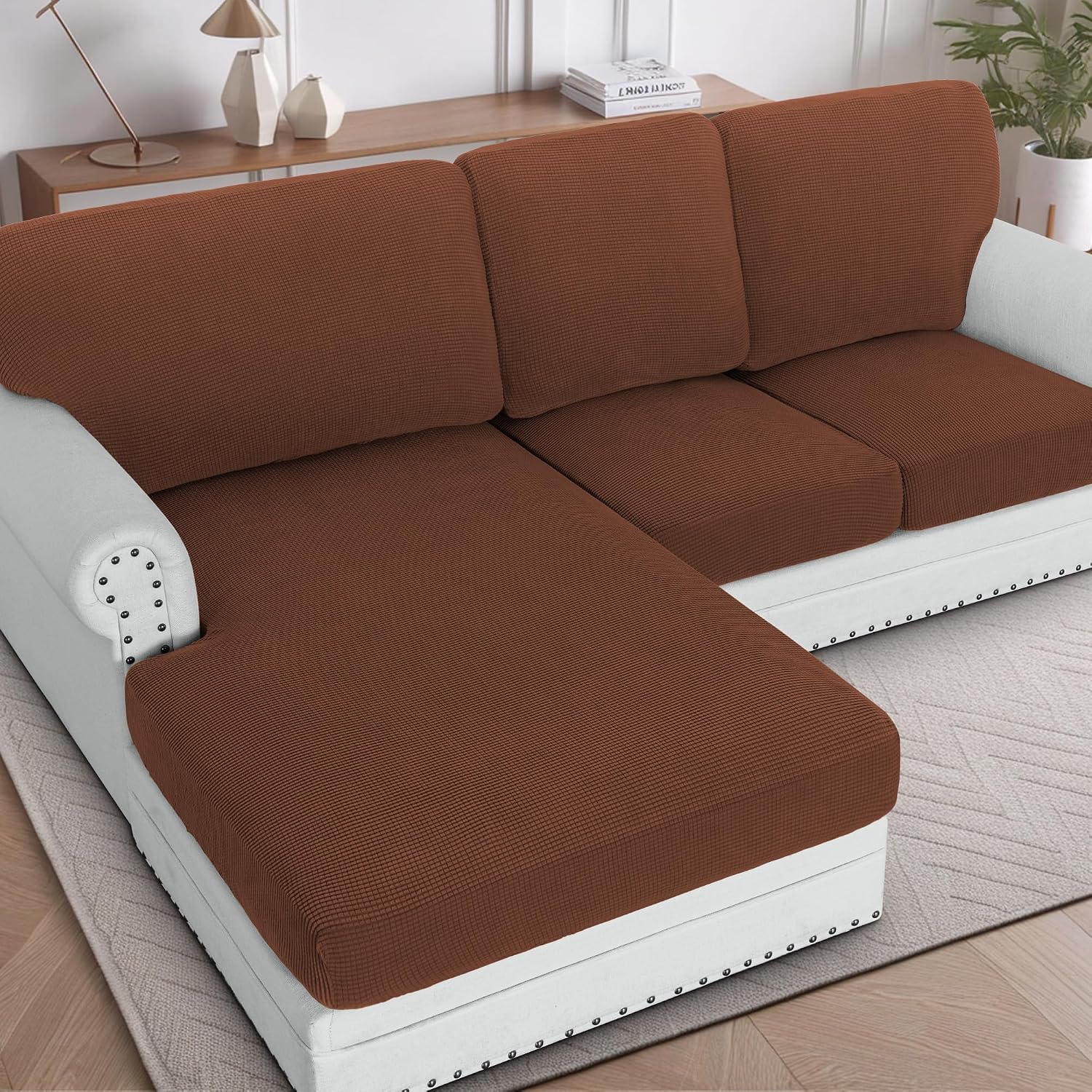 H.VERSAILTEX Sectional Couch Covers 8 Pieces Stretch Sofa Covers for Sectional Sofa