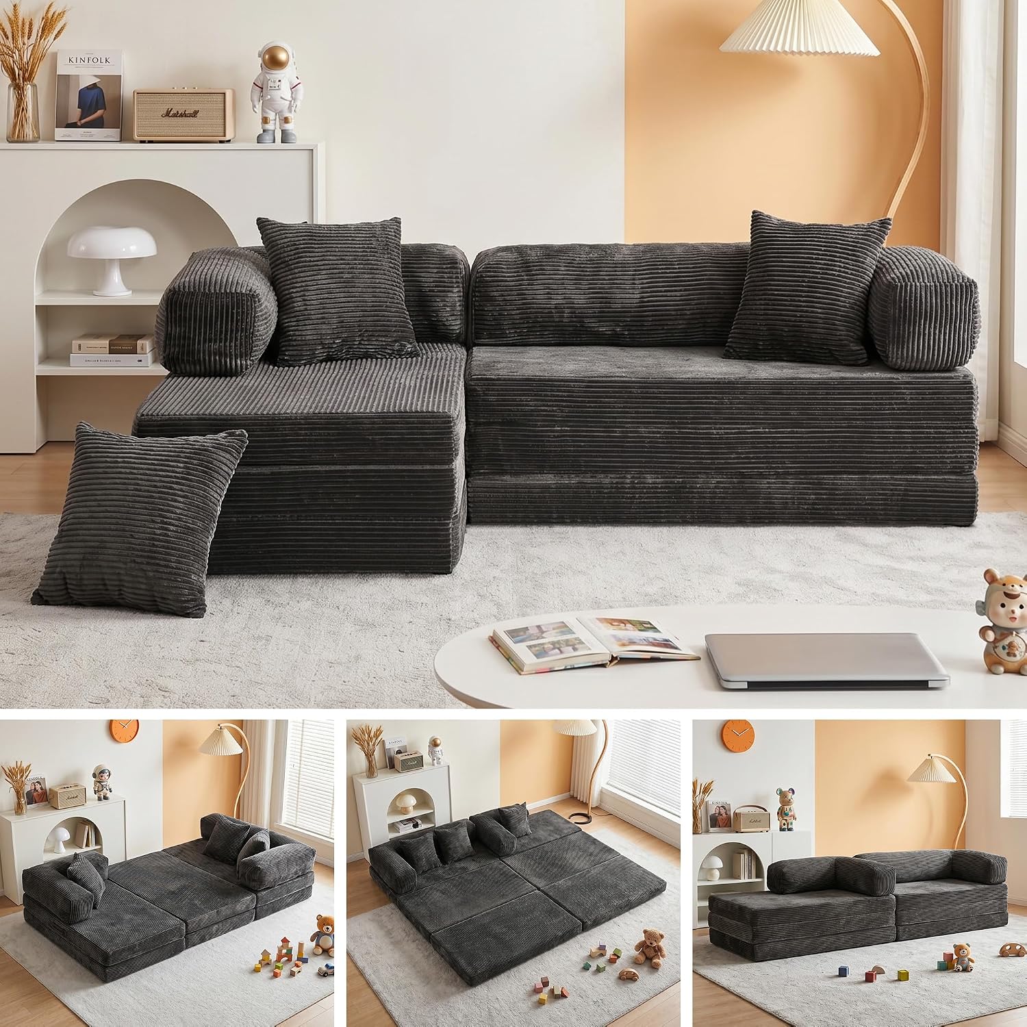6-in-1 Boneless Couches L-Shaped Modular Sectional Sofa