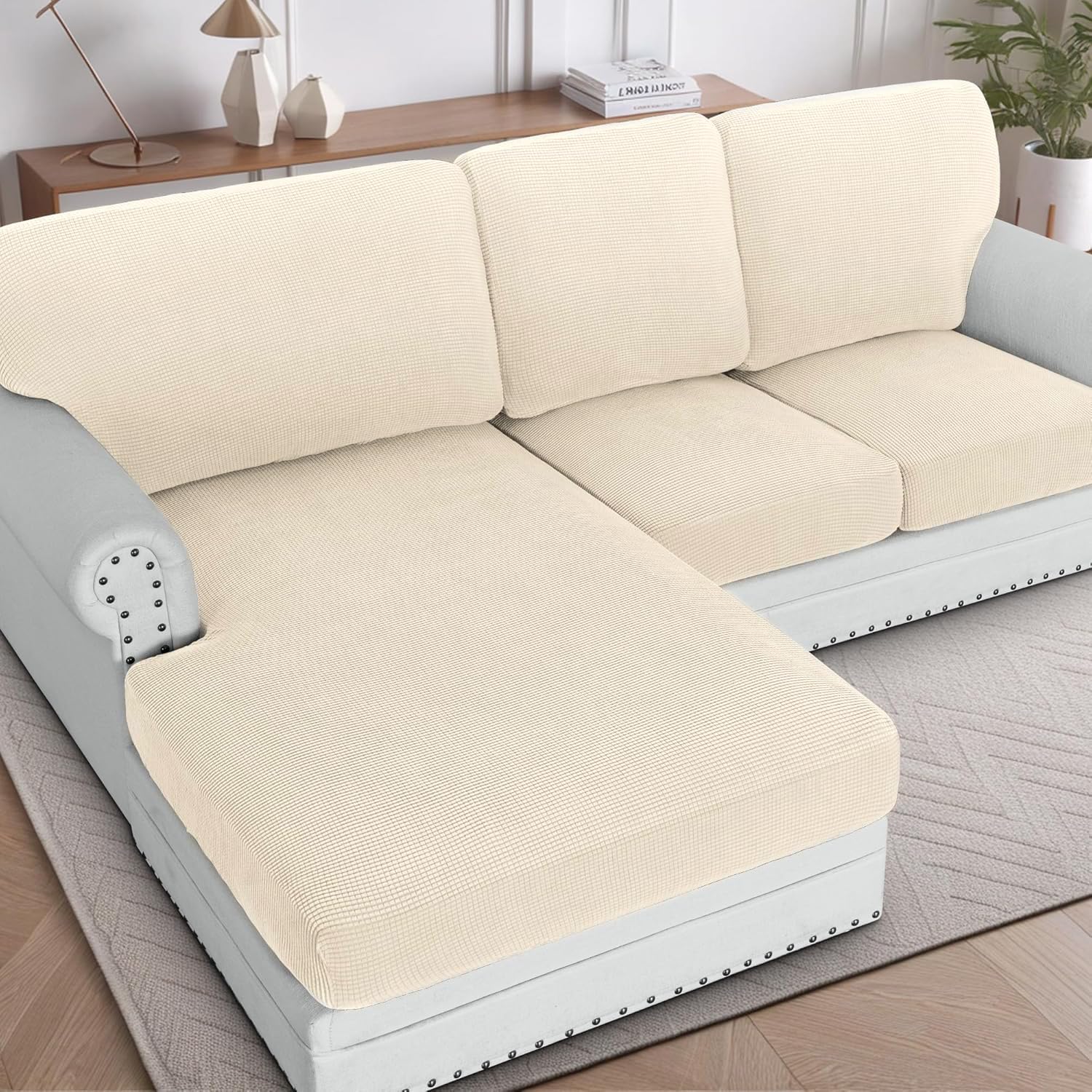 H.VERSAILTEX Sectional Couch Covers 8 Pieces Stretch Sofa Covers for Sectional Sofa