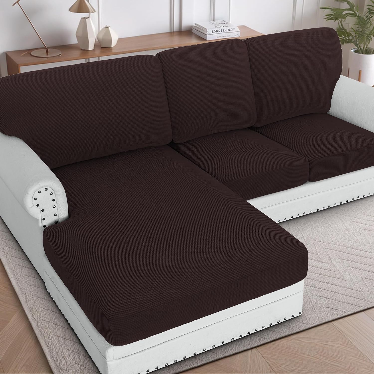H.VERSAILTEX Sectional Couch Covers 8 Pieces Stretch Sofa Covers for Sectional Sofa