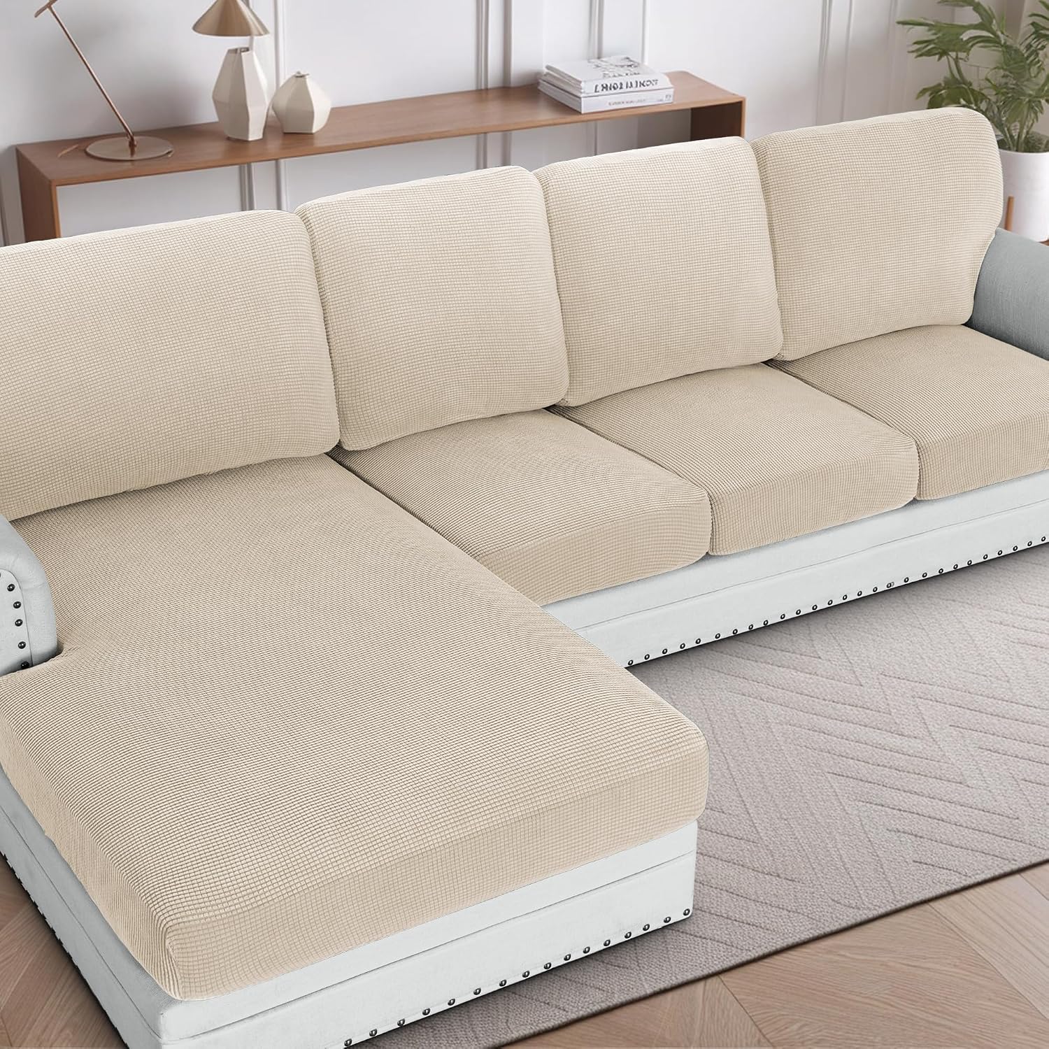 H.VERSAILTEX Sectional Couch Covers 8 Pieces Stretch Sofa Covers for Sectional Sofa