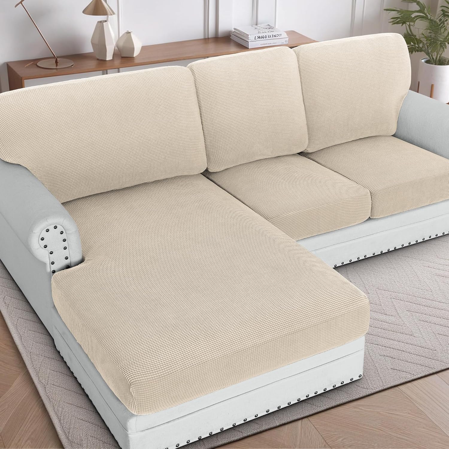 H.VERSAILTEX Sectional Couch Covers 8 Pieces Stretch Sofa Covers for Sectional Sofa