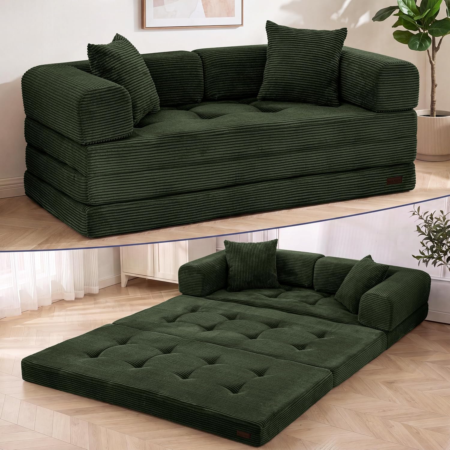 MAXYOYO Convertible Sofa Bed, Floor Sofa Couch with L-Shaped Backrest