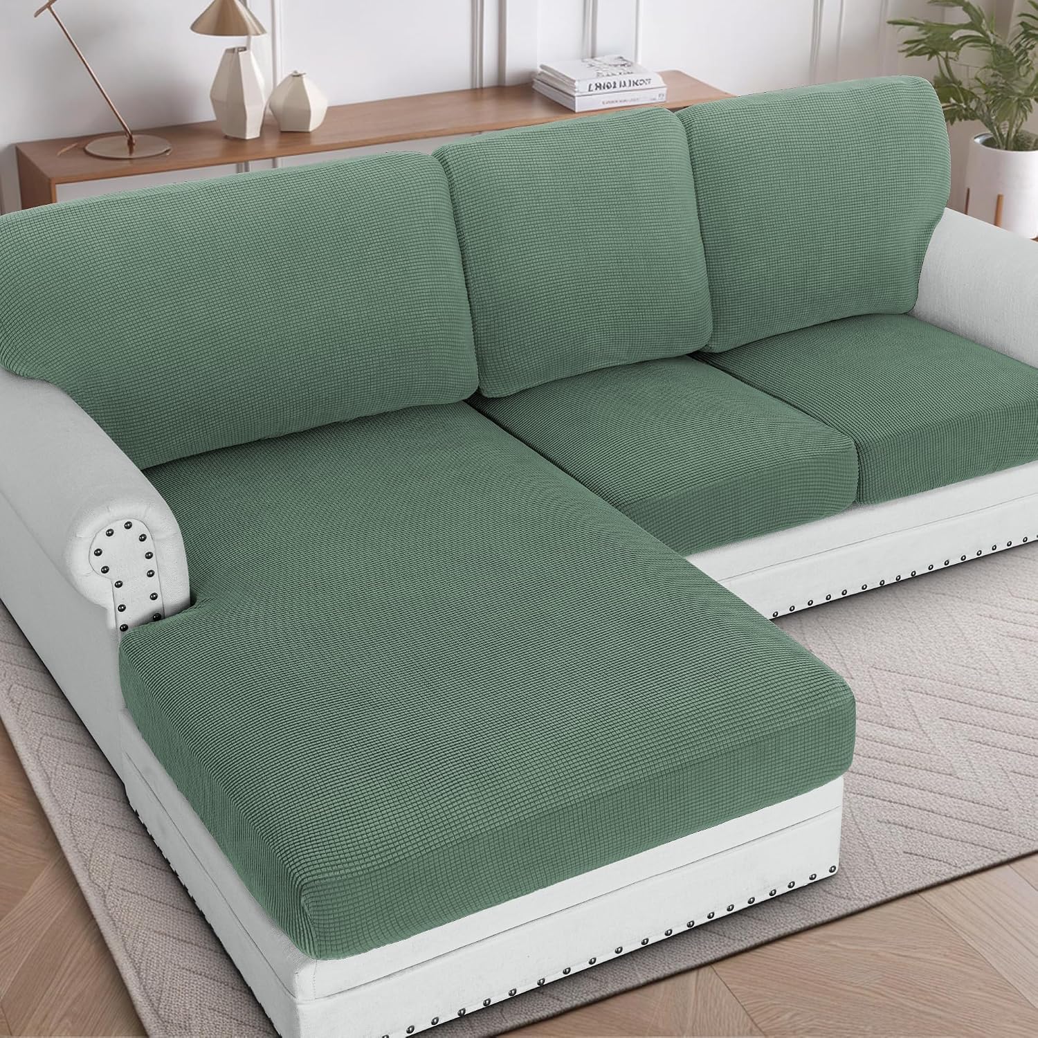 H.VERSAILTEX Sectional Couch Covers 8 Pieces Stretch Sofa Covers for Sectional Sofa