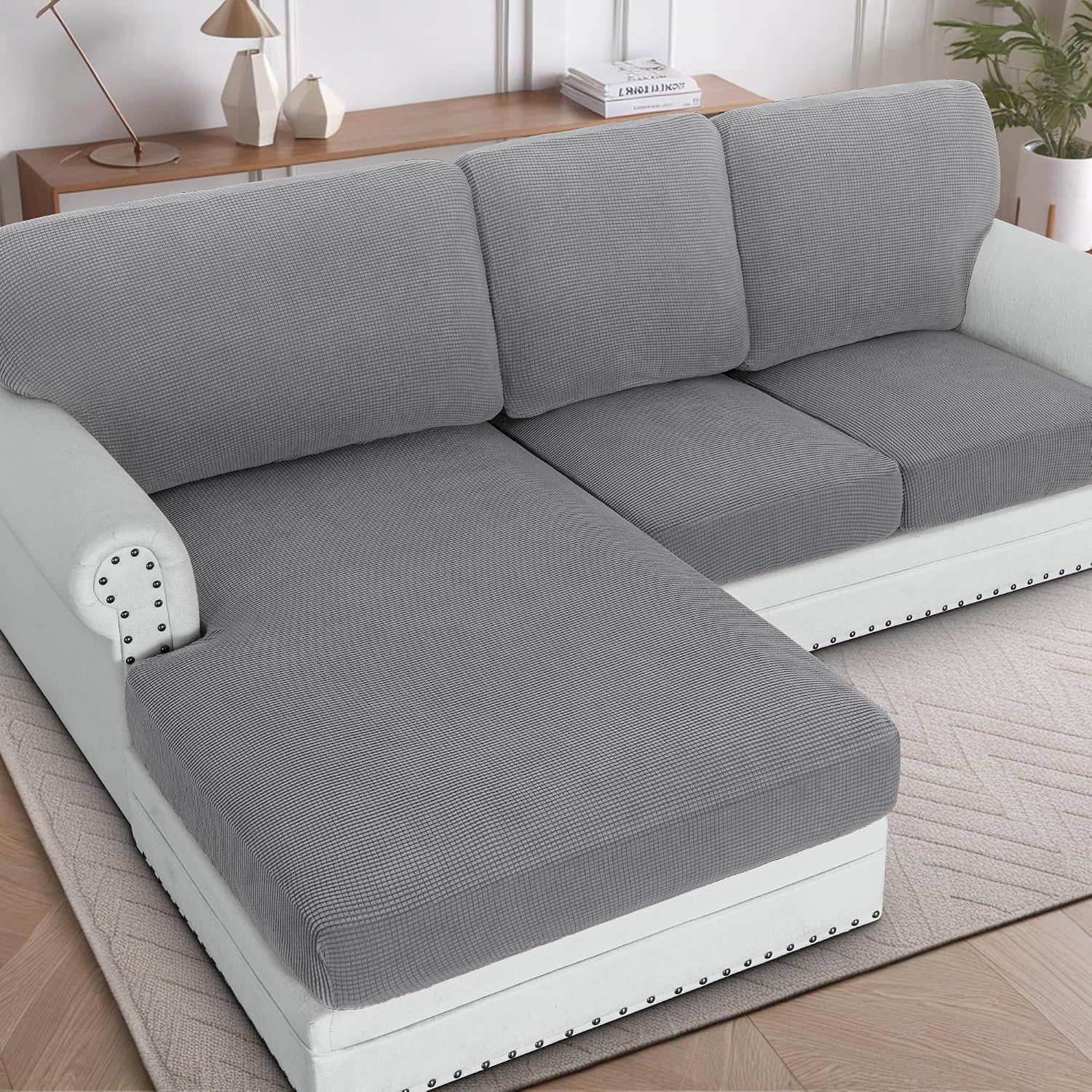 H.VERSAILTEX Sectional Couch Covers 8 Pieces Stretch Sofa Covers for Sectional Sofa
