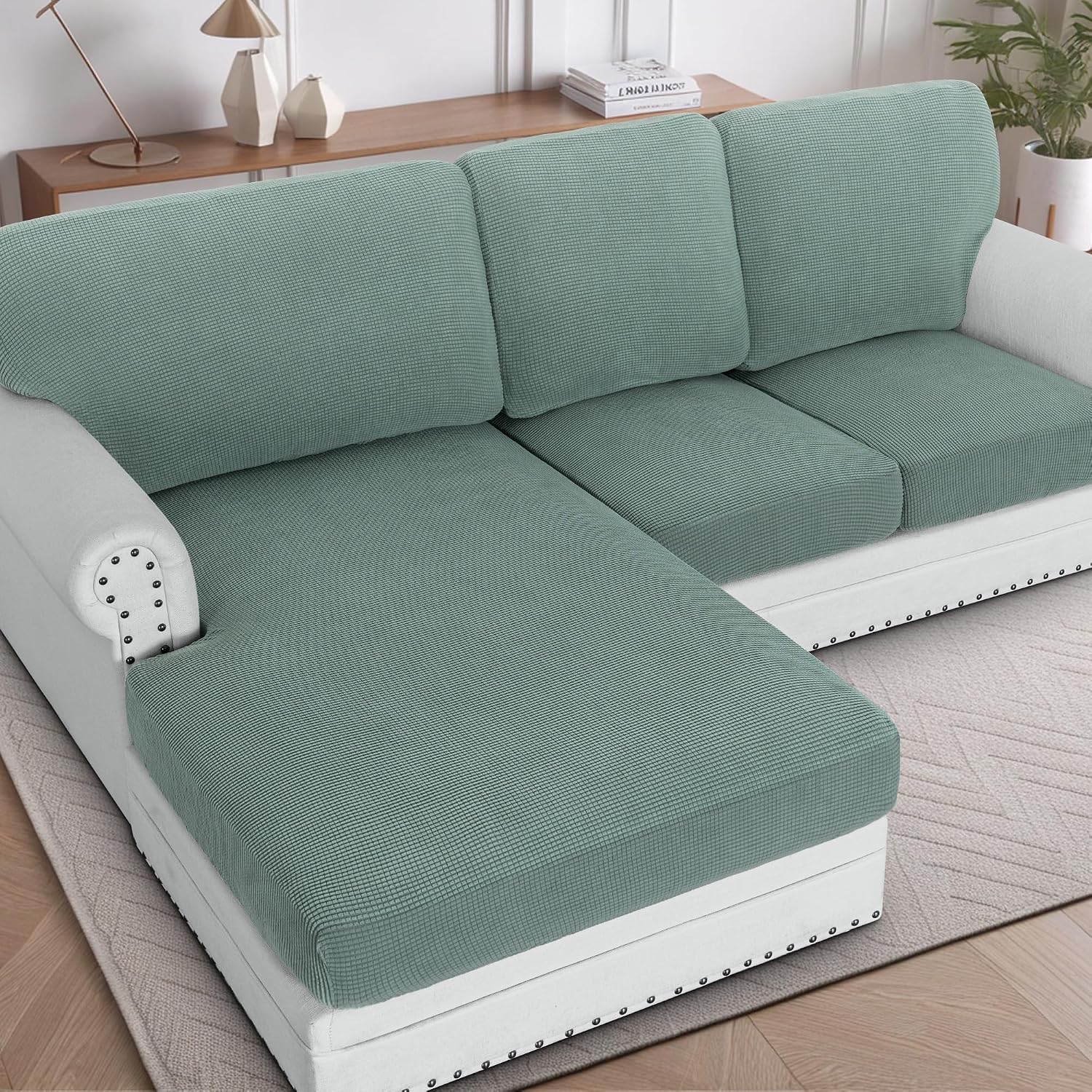 H.VERSAILTEX Sectional Couch Covers 8 Pieces Stretch Sofa Covers for Sectional Sofa
