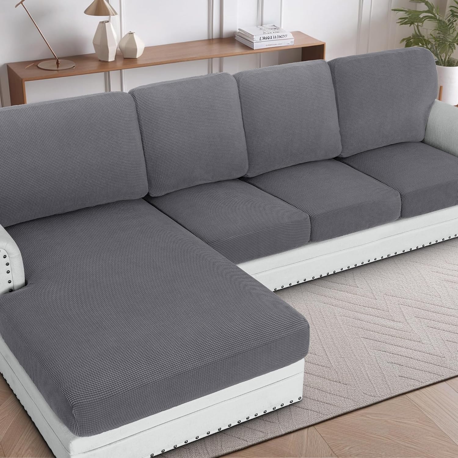 H.VERSAILTEX Sectional Couch Covers 8 Pieces Stretch Sofa Covers for Sectional Sofa